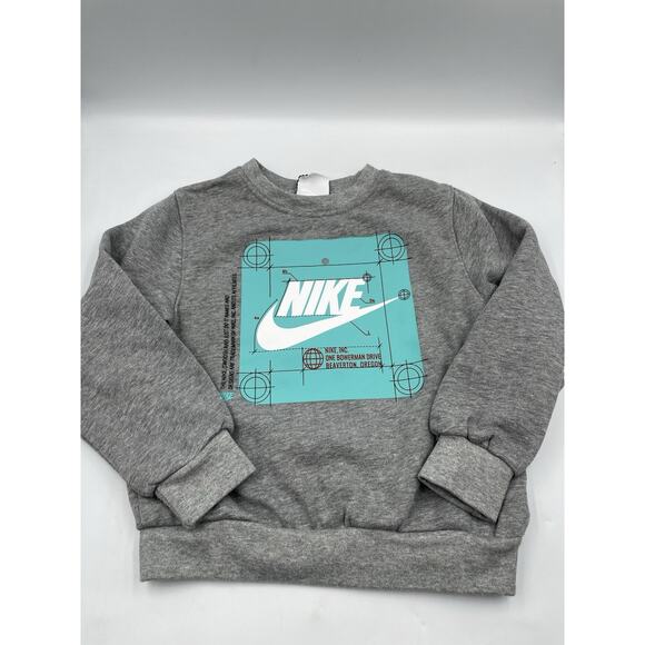 Nike Unisex Logo Gray Teal Pullover Hoodie Sweater Graphic Logo Toddler Sz Small - Picture 1 of 4